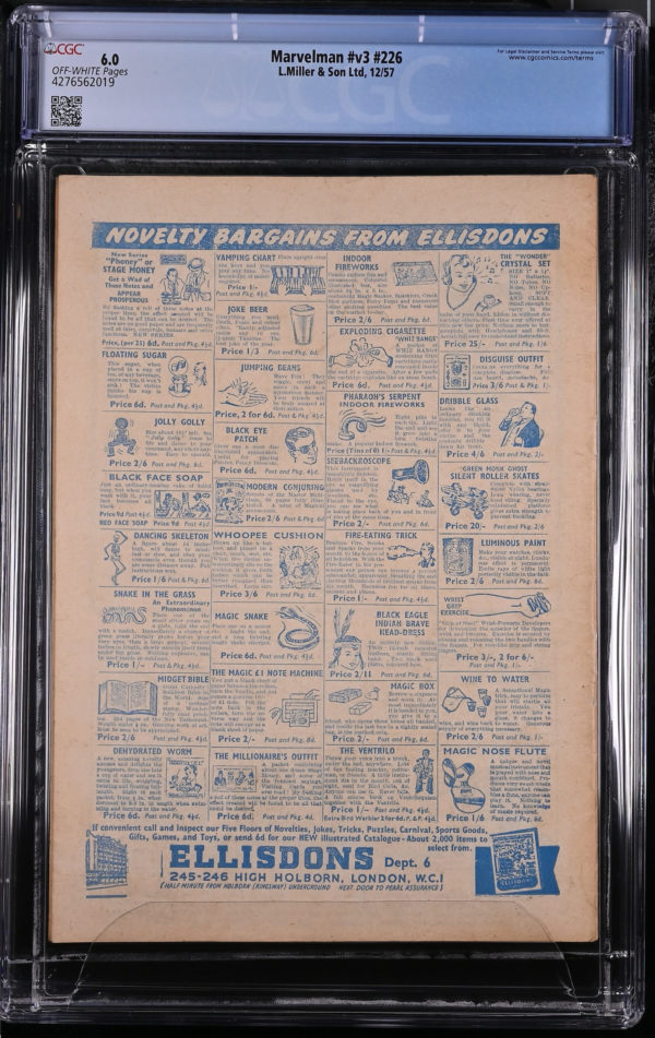 <b>CGC Graded [6.0] L.Miller<br>Marvelman #226</b><br><p style="font-size:10px"> 1957 Double Cover</p> - Image 2