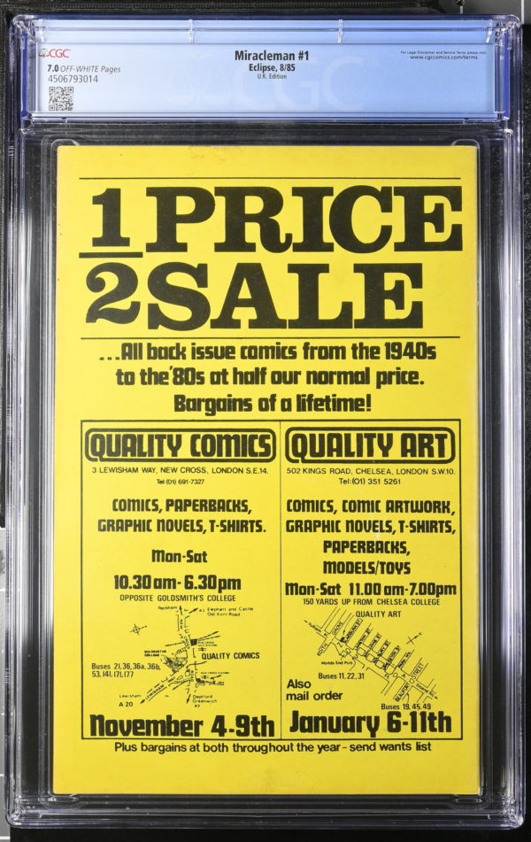 <b>CGC Graded [7.0] Eclipse<Br>Miracleman #1</b><br><p style="font-size:10px"> Very rare UK version</p> - Image 2