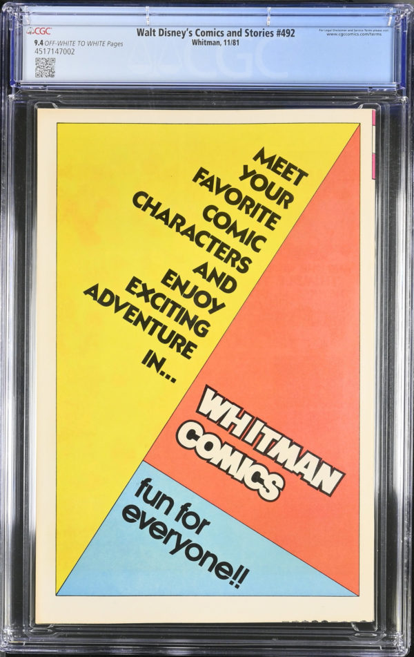 <b>CGC Graded [9.4] Whitman<Br>Walt Disney's Comics and Stories #492</b><br><p style="font-size:10px"> Whitman Variant</p> - Image 2