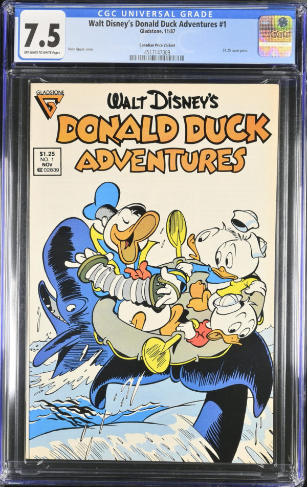 <b>CGC Graded [7.5] Gladstone<Br>Walt Disney's Donald Duck Adventures #1</b><br><p style="font-size:10px"> Canadian Price Variant</p>