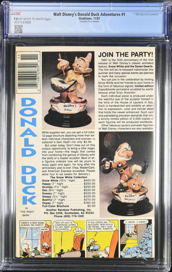 <b>CGC Graded [7.5] Gladstone<Br>Walt Disney's Donald Duck Adventures #1</b><br><p style="font-size:10px"> Canadian Price Variant</p> - Image 2