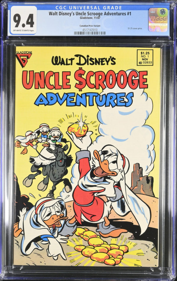 <b>CGC Graded [9.4] Gladstone<Br>Walt Disney's Uncle Scrooge Adventures #1</b><br><p style="font-size:10px"> Canadian Price Variant</p>