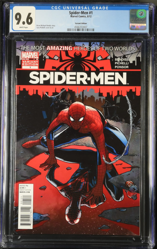 <b>CGC Graded [9.6] Marvel<Br>Spider-Men #1</b><br><p style="font-size:10px"> Rare Pichelli Variant</p>