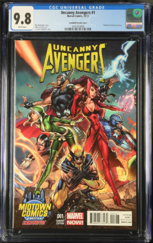 <b>CGC Graded [9.8] Marvel<Br>Uncanny Avengers #1</b><br><p style="font-size:10px"> Campbell Midtown Variant</p>