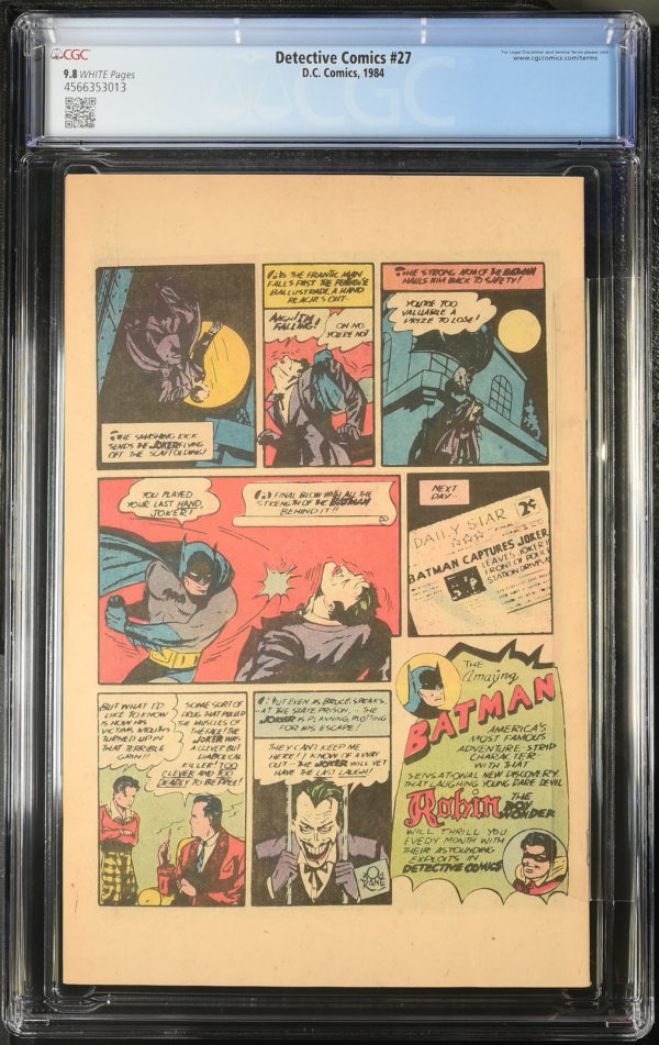 <b>CGC Graded [9.8] DC<Br>Detective Comics #27</b><br><p style="font-size:10px"> Reprints 1st App of Batman</p> - Image 2