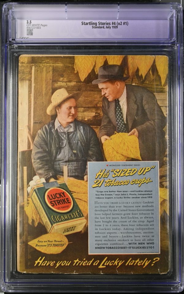 <b>CGC Graded [3.5] Standard<Br>Startling Stories #4</b><br><p style="font-size:10px"> 1939 Pulp</p> - Image 2