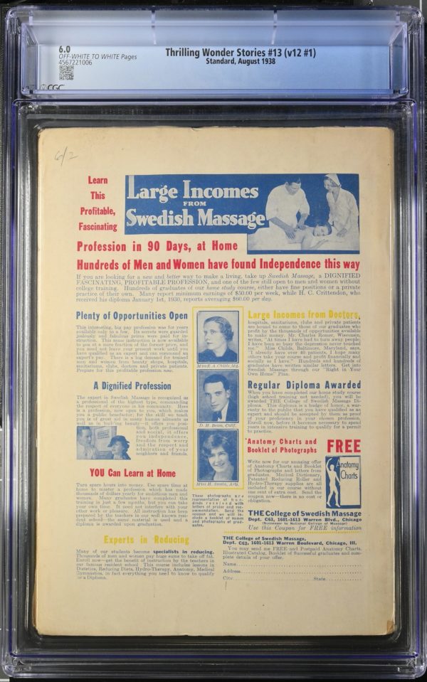 <b>CGC Graded [6.0] Standard<Br>Thrilling Wonder Stories #13</b><br><p style="font-size:10px"> 1938 Pulp</p> - Image 2