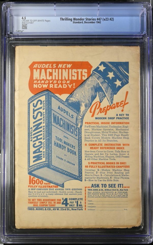 <b>CGC Graded [4.5] Standard<Br>Thrilling Wonder Stories #47</b><br><p style="font-size:10px"> 1942 Pulp</p> - Image 2