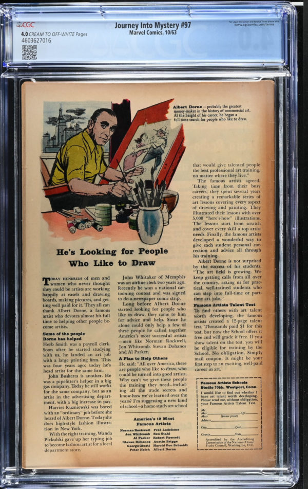 <b>CGC Graded [4.0] Marvel<Br>Journey into Mystery #97</b><br><p style="font-size:10px"> Silver Age Origin of Odin</p> - Image 2