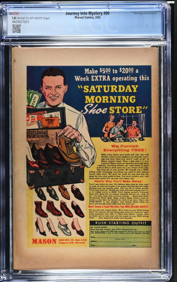 <b>CGC Graded [1.8] Marvel<Br>Journey into Mystery #90</b><br><p style="font-size:10px"> Silver Age 1st App of the Xartans</p> - Image 2