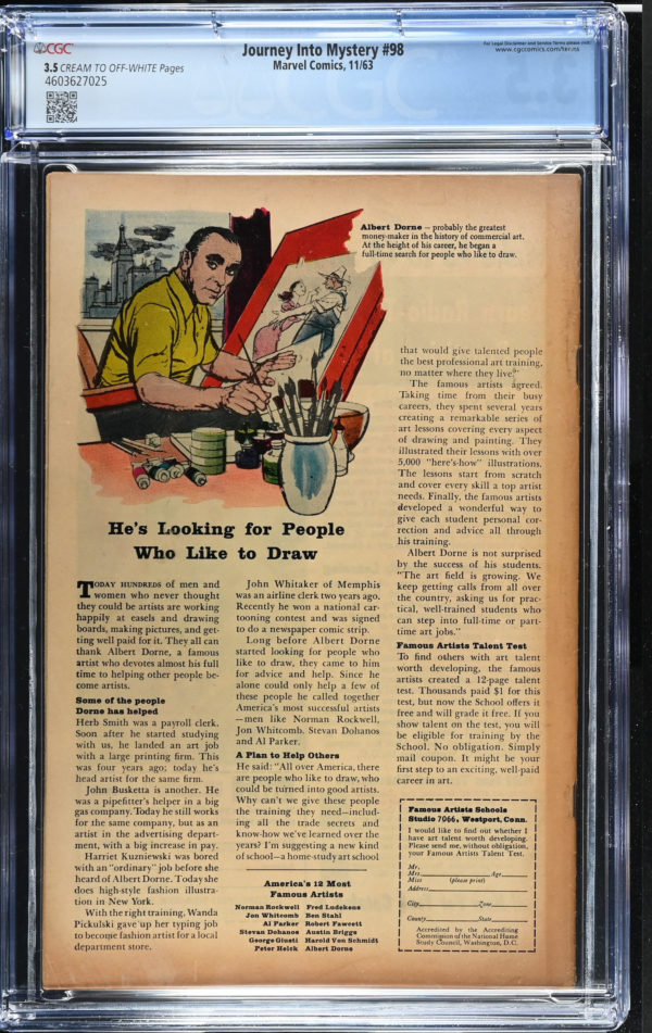 <b>CGC Graded [3.5] Marvel<Br>Journey into Mystery #98</b><br><p style="font-size:10px"> Silver Age 1st App of Human Cobra</p> - Image 2
