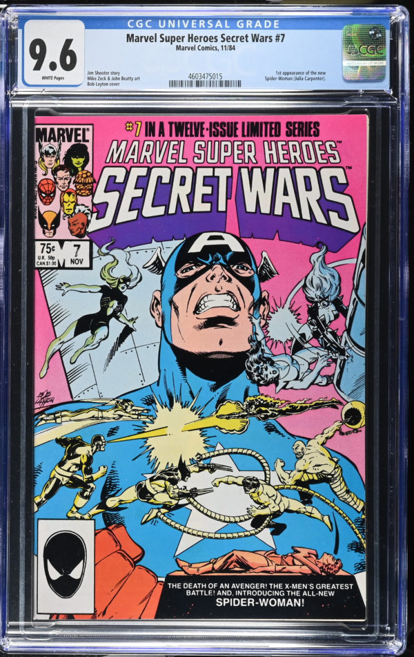 <b>CGC Graded [9.6] Marvel<Br>Super Heroes Secret Wars #7</b><br><p style="font-size:10px"> 1st App Spider-Woman Vol 1</p>