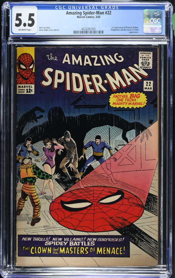 <b>CGC Graded [5.5] Marvel<Br>Amazing Spider-Man #22</b><br><p style="font-size:10px"> 1st App Princess Python</p>