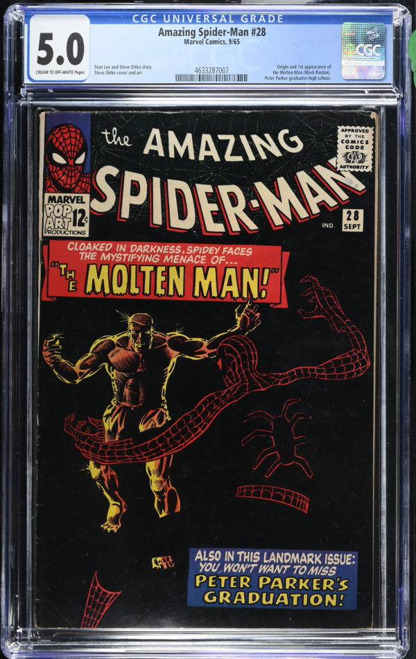 <b>CGC Graded [5.0] Marvel<Br>Amazing Spider-Man #28</b><br><p style="font-size:10px"> 1st App & Origin of Molten Man</p>