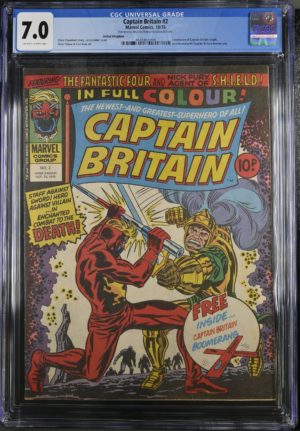<b>CGC Graded [7.0] Marvel<Br>Captain Britain #2</b><br><p style="font-size:10px"> 1976 with Boomerang</p>