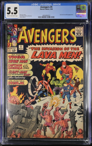<b>CGC Graded [5.5] Marvel Avengers #5</b><br><p style="font-size:10px"> Lava Men 1964</p>